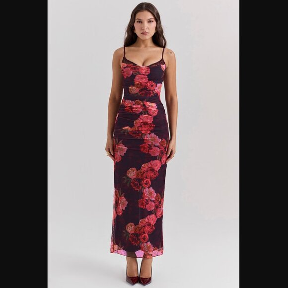 House of CB Floral Maxi Dress - Red and Black - Picture 2 of 7